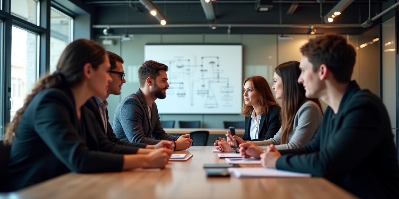 Reunión estratégica en una startup tecnológica moderna en Madrid